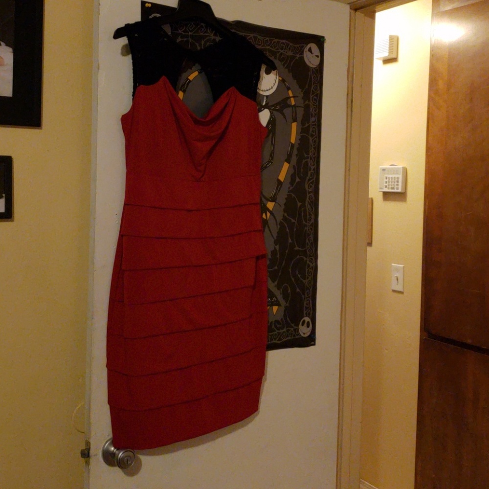 Red Bodycon with Black Lace